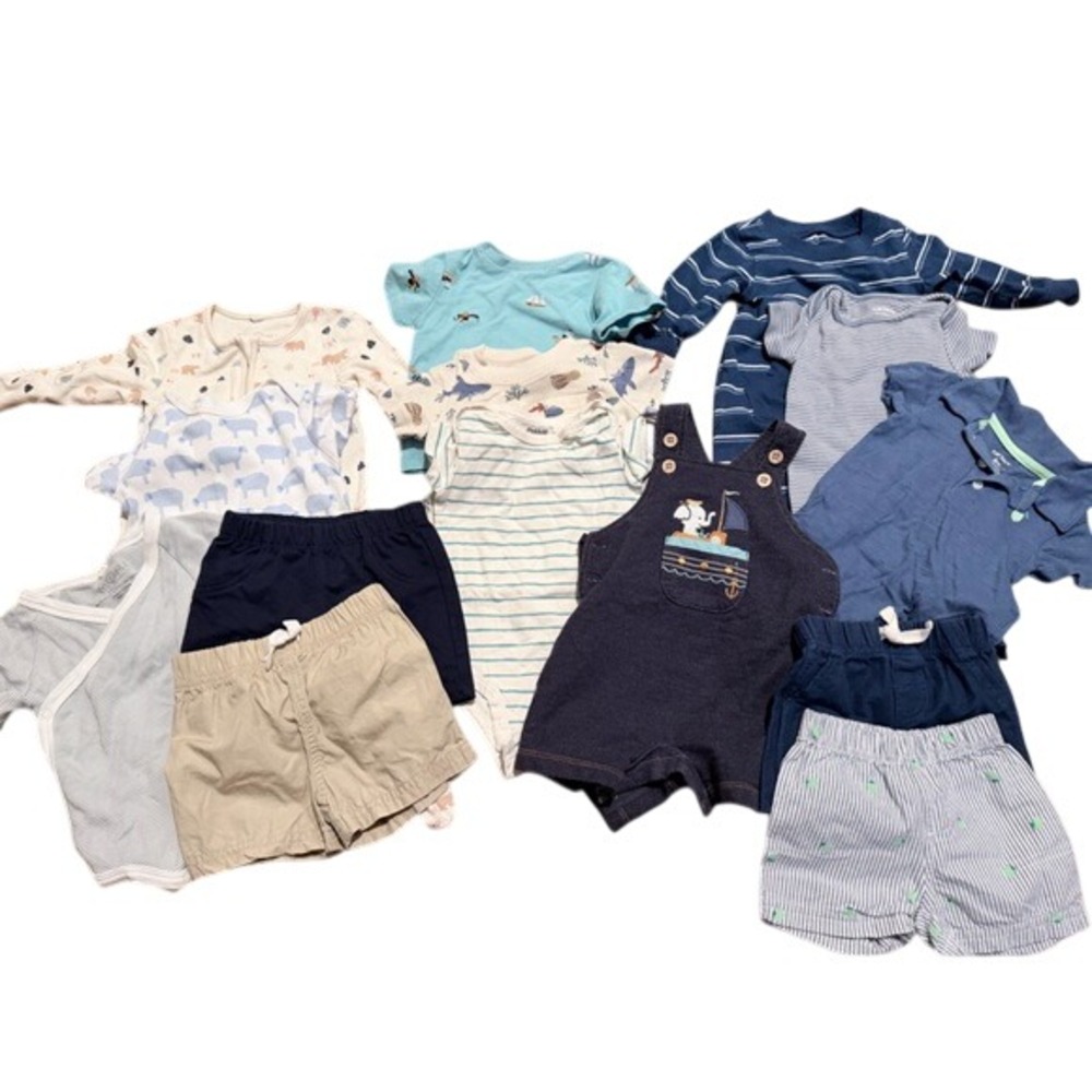 Carters Baby Boys 6-9 Months Matching Sets Navy Blue Tan Shirts Shorts pajamas